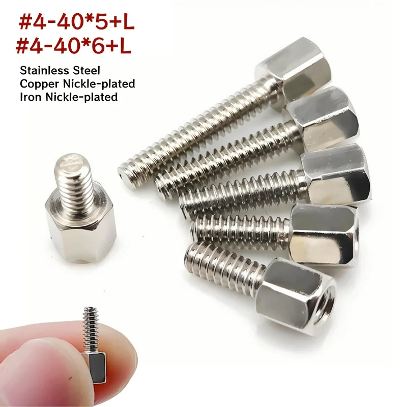 Stainless Steel Copper Nickle-plated #4-40 Hex Standoff Male-Female Spacer Jackscrew for PCB Board Motherboard VGA DVI COM Port