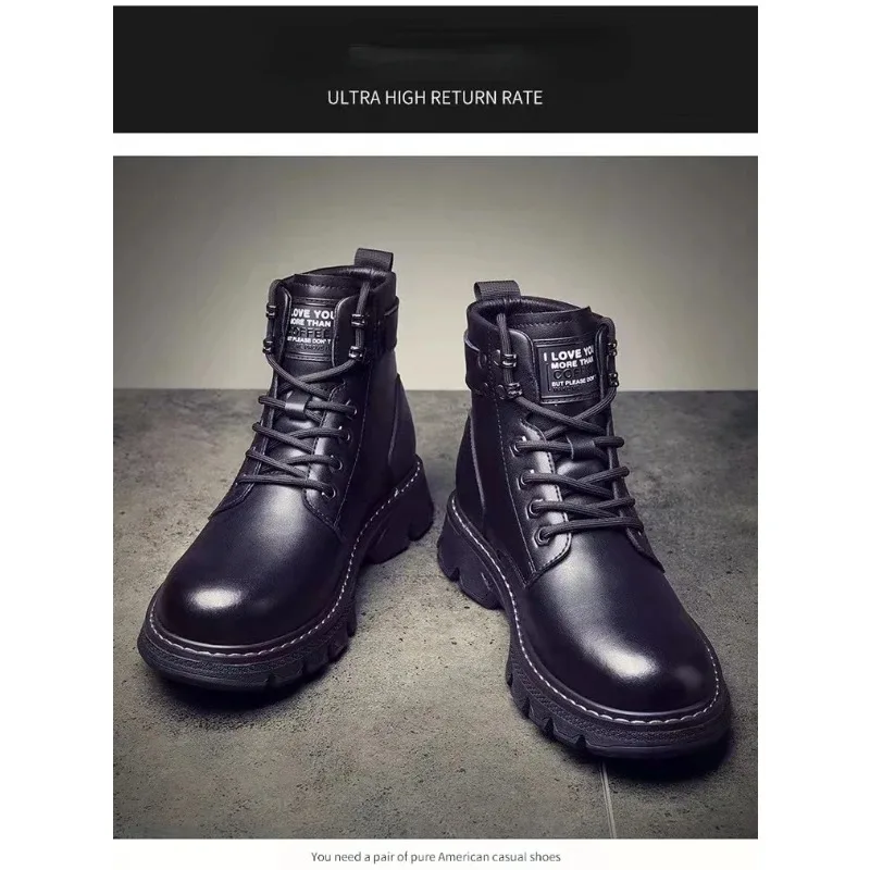 

New Motorcycle and Ankle Boots Waterproof Boots Men Leather Shoes Men Casual Boot Bota Masculina Men's High-top Fashion Shoes