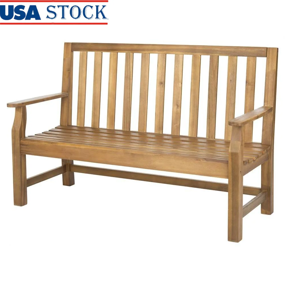 Outdoor Acacia Wood Patio Bench Natural Finish 60x25x39 Assembly Required