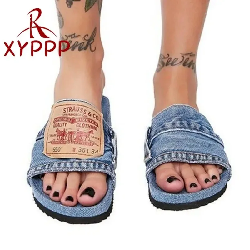 2024 NEW Denim Slipper Female Shoes Non-slip Comfortable Summer Flat Slippers Woman Slides Outdoor Beach Casual Shoes Women