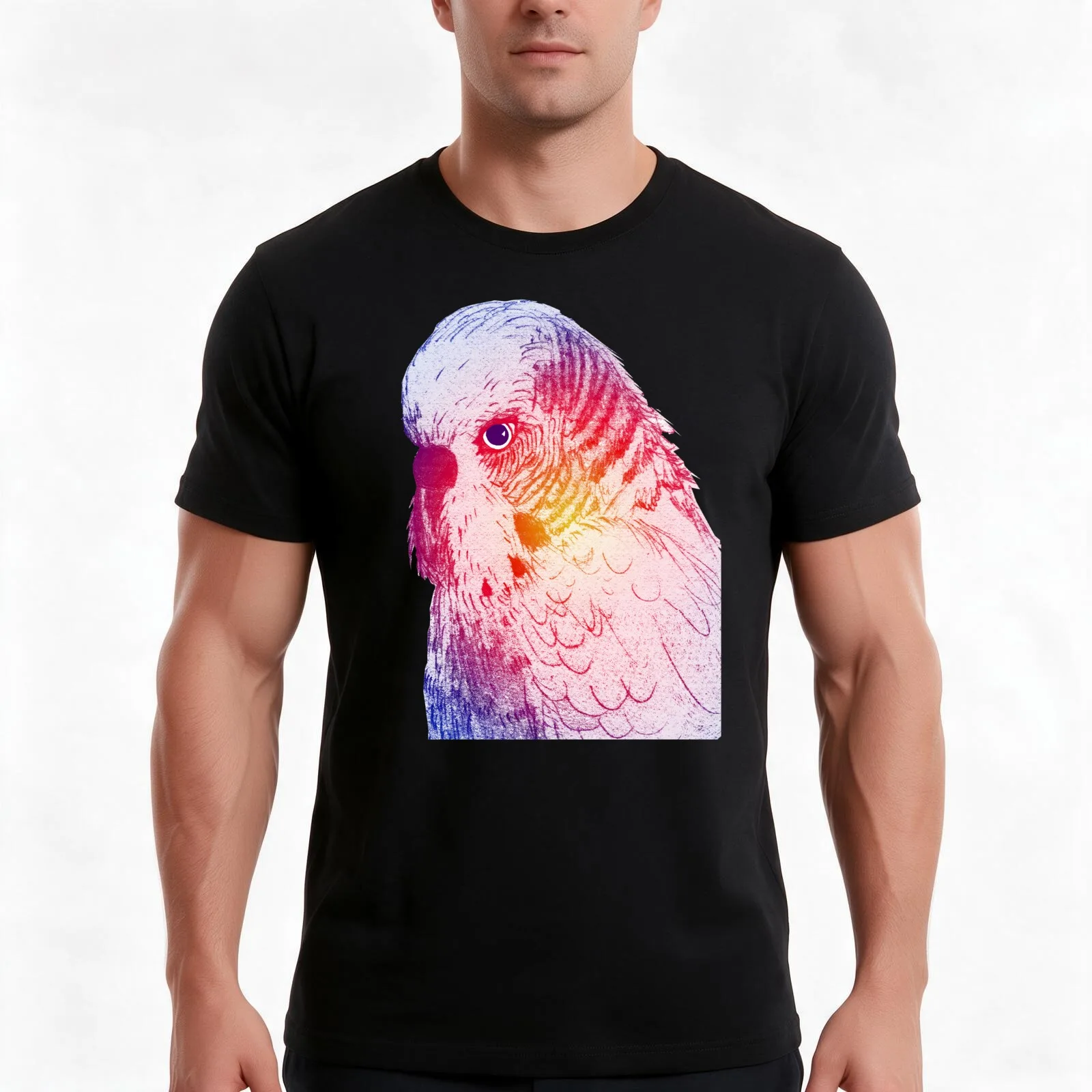 Multicoloured Budgie with transparent background T-Shirt, Summer Casual Cotton Tee, Oversized Streetwear Tops, Unisex Men Women