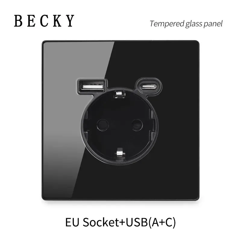 الزجاج المقسى 16A الاتحاد الأوروبي المقبس USB مقبس الحائط TypeC مقبس USB AC110V-250V 5 فولت 2100mA الحماية الأمنية ، المنزل مكتب فيلا فندق #6