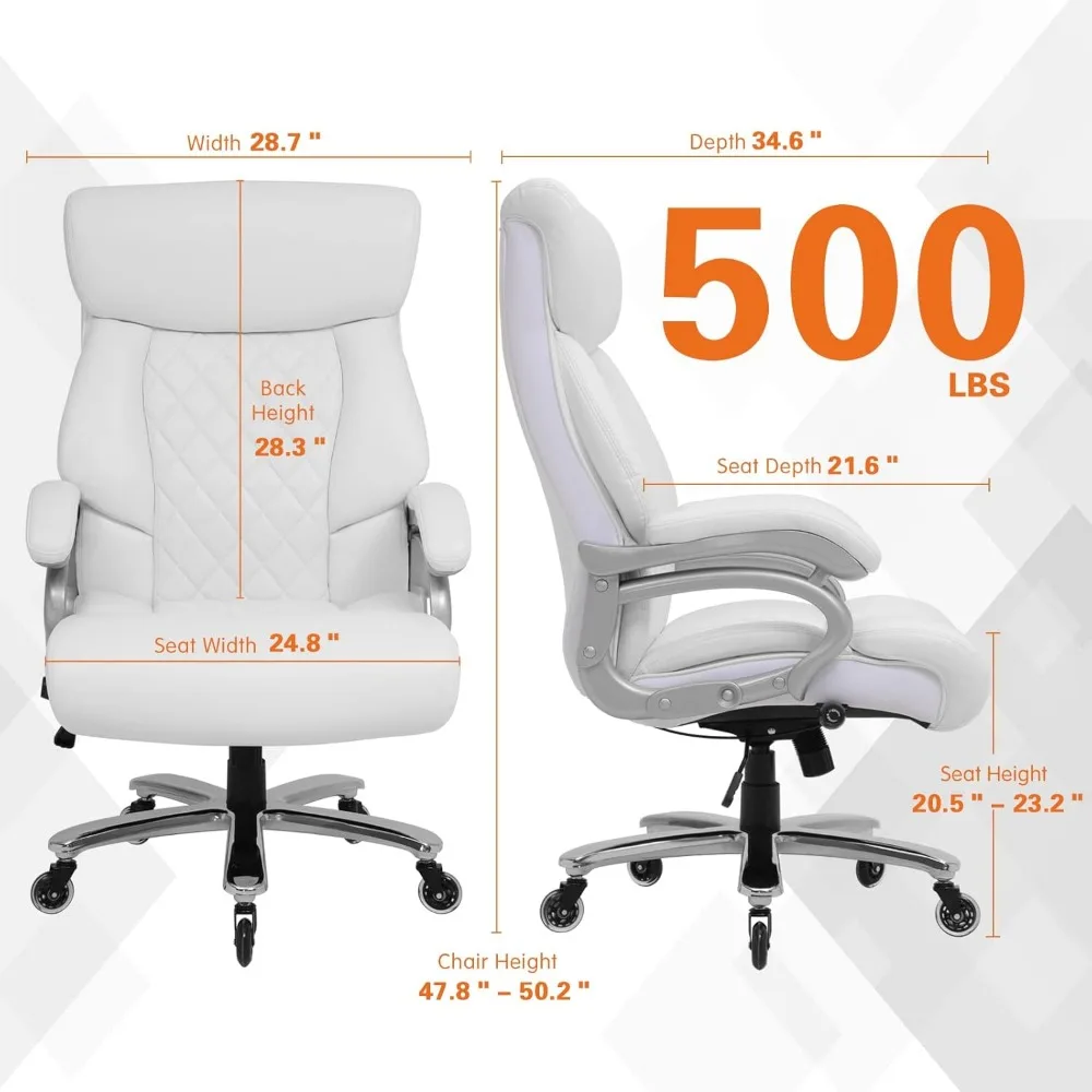 Big and Tall 500lbs Office Chair Wide Spring Seat, High Back Large Executive Chair, Adjustable Lumbar Support Quiet Rubber Whee