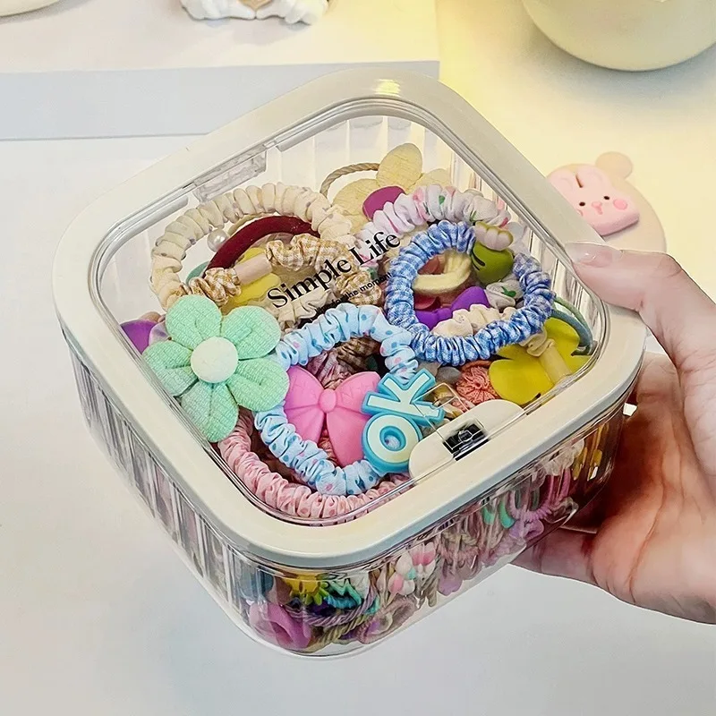 صندوق تخزين أكريليك للفتيات بنقرة واحدة صندوق مجوهرات مقاوم للغبار إكسسوارات الشعر صندوق تخزين مجوهرات الرأس حبل الشعر #1