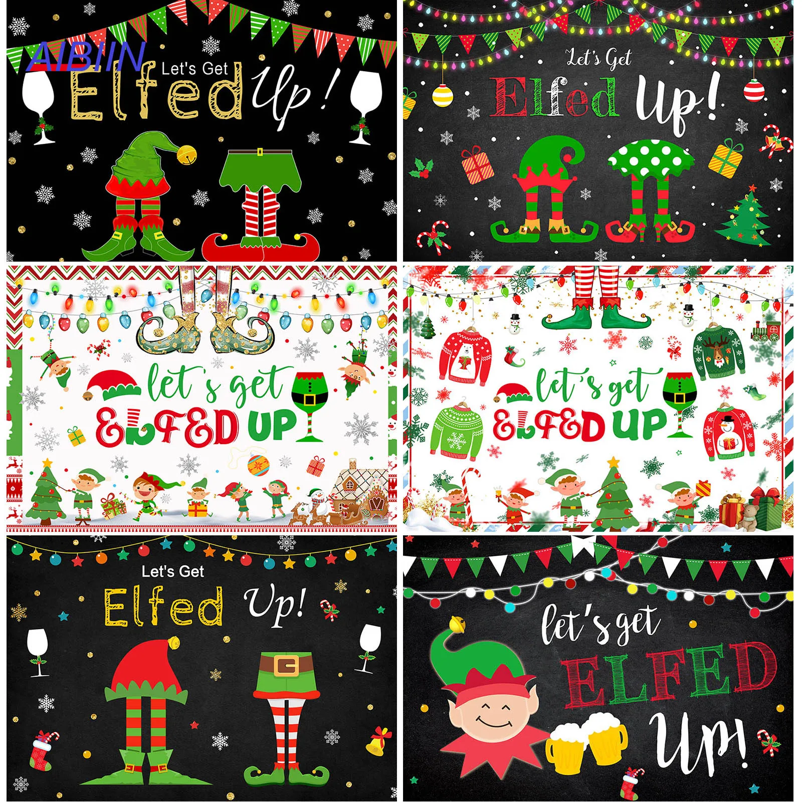 

Let's Get Elfed Up Backdrop Winter Xmas Adults Kids Birthday Party Decor Ugly Sweater Family Banner Photography Background