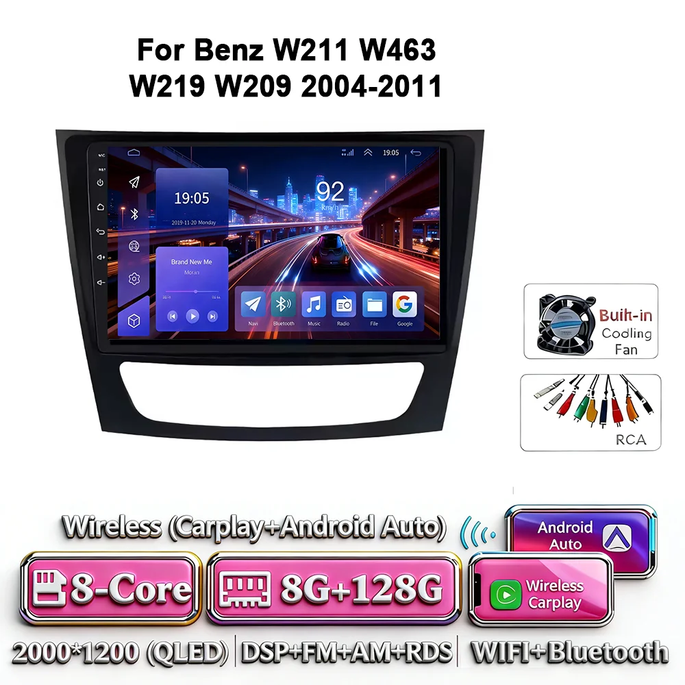 Android 17 autoradio 4G WIFI Carplay voor Mercedes Benz W211 E300 2002-2010 2din DVD GPS Multimedia Bluetooth touchscreen navigatie - afbeelding 1