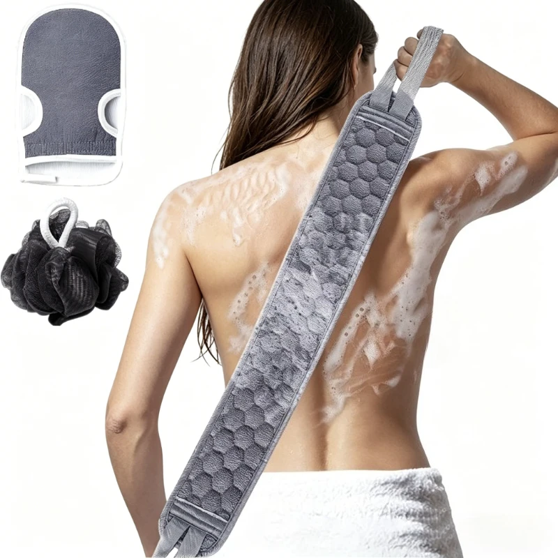 1 Juego de Exfoliantes Corporales, Incluye Exfoliante para Espalda, Guante de Baño y Esponja Loofah, Limpieza Profunda para la Ducha