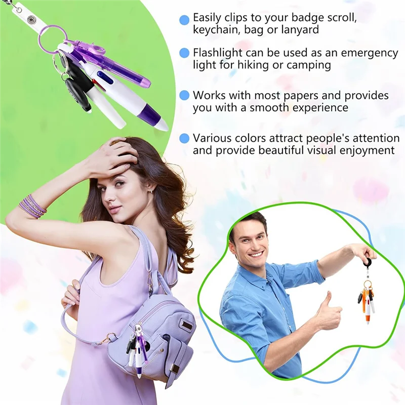 ABAN 8Pack Badge Reel Pen Retrattile Shuttle Pen con Mini pennarello Torcia Portachiavi Retrattile Badge Holde