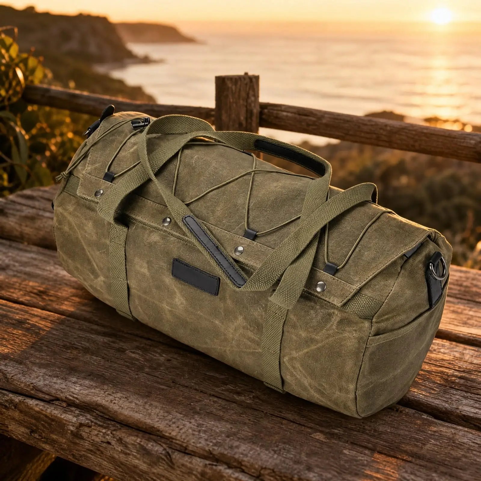 Water Resistant Canvas Motorcycle Tail Bag Men Travel Pannier Foldable Duffel with Zippered Compartment