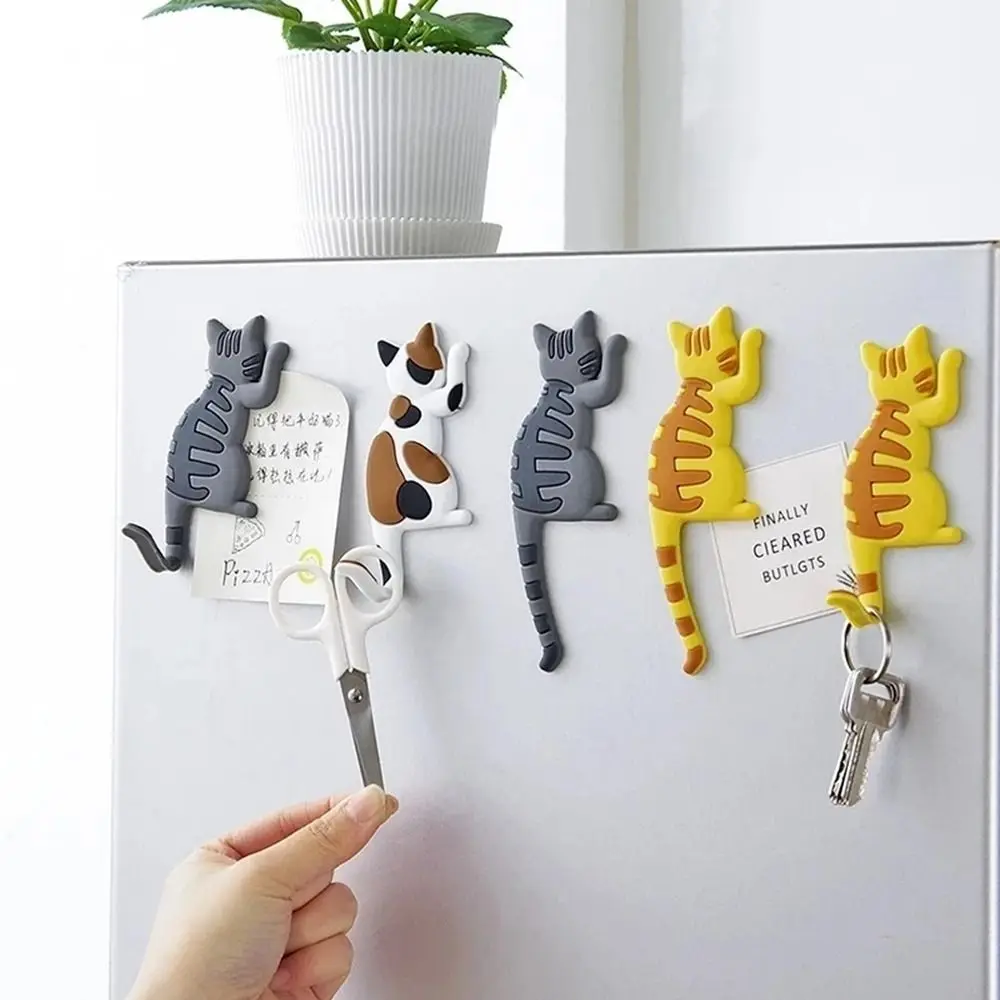 Creative Cute Free Punching Bendable Save Space Easy to Install Fridge Magnet Hook Cat Hook Refrigerator Sticke