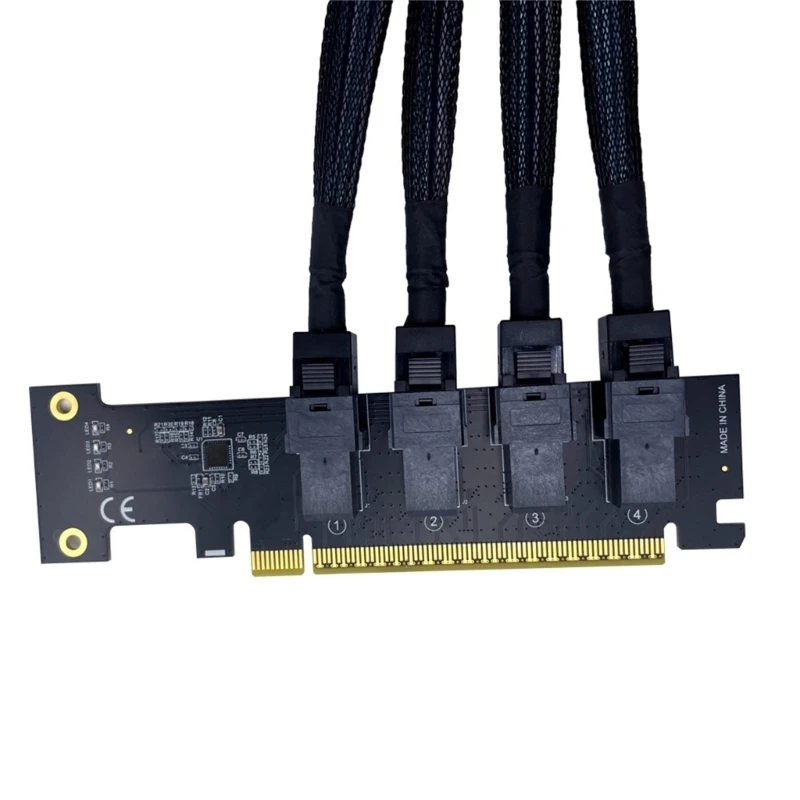 31BA 4 Port SFF-8643 to PCIE Storage Expansion with Four Cable-to-Board Branches, Host Card, Four Data Cables, and Four