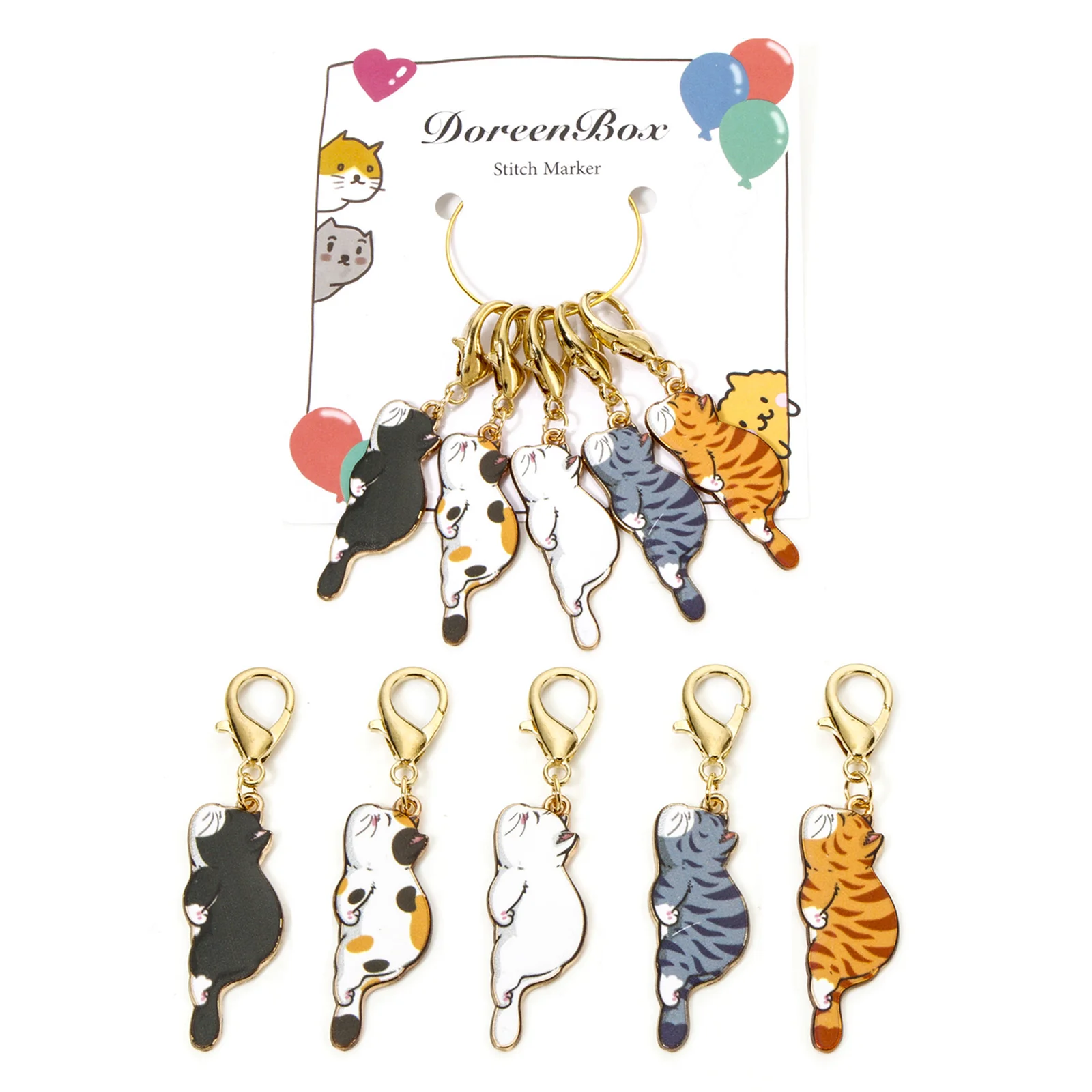 1 Set ( 5 PCs/Set) Clip On Charms Knitting Stitch Markers Enamel Cat Animal Crochet Latch For DIY Craft Tool 5.5cm x 1.3cm