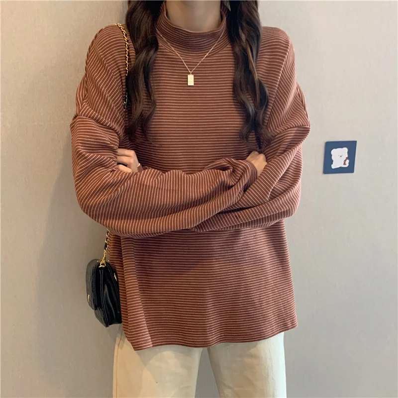

Thickened Half High Neck Long Sleeved Women's Autumn And Winter 2024 New Loose And Fashionable Versatile Slimming Bottom Top