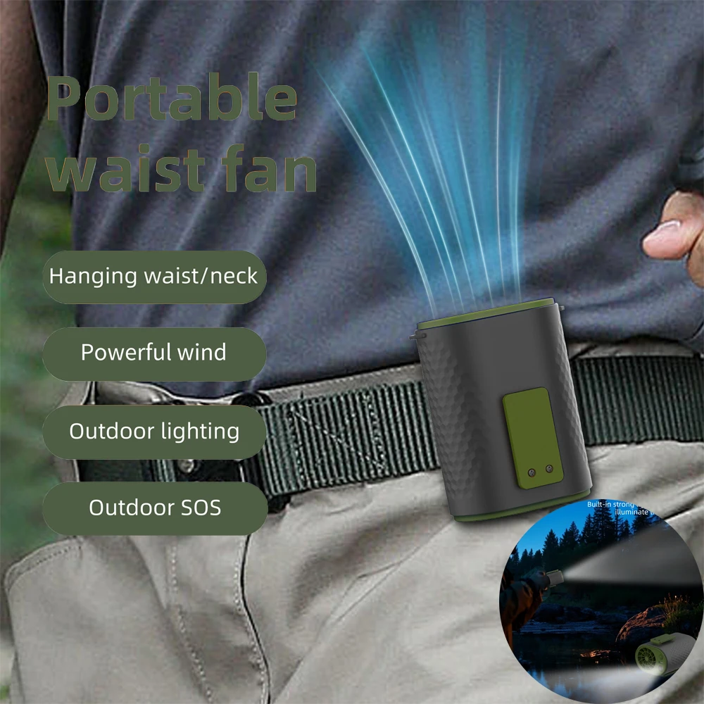 

Портативный поясной вентилятор с зажимом, перезаряжаемый, 3 передачи, скорость, 16000 об/мин, светодиодное освещение, охлаждающий подвесной вентилятор для кемпинга и карманные фонарики с бликами