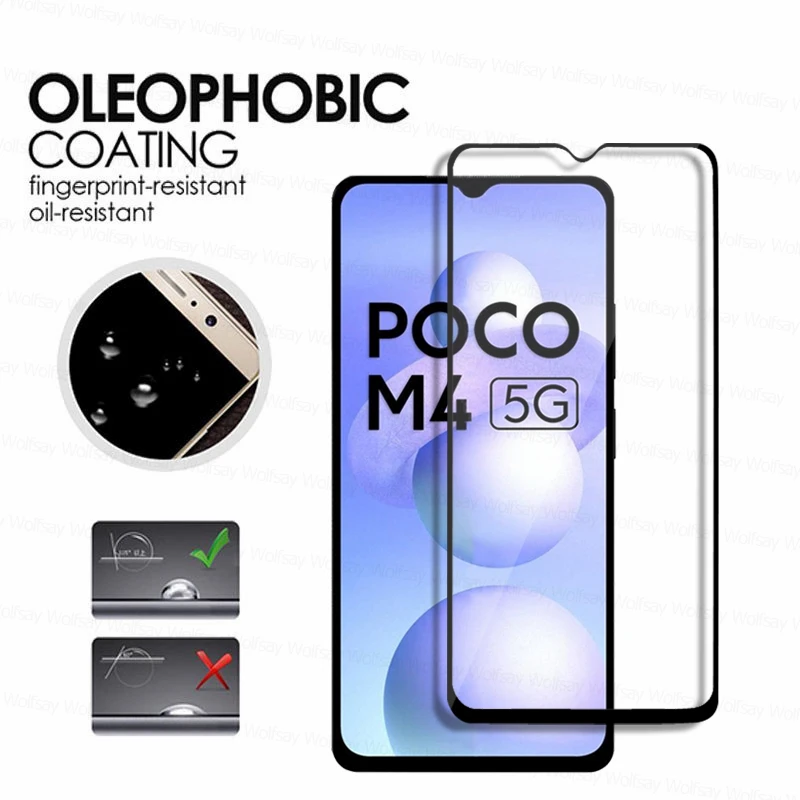 Full Glue Glass For Xiaomi Poco M4 5G Screen Protector Glass Poco M3 M4 Pro 5G Tempered Glass Protective Film Xiaomi Poco M4 5G