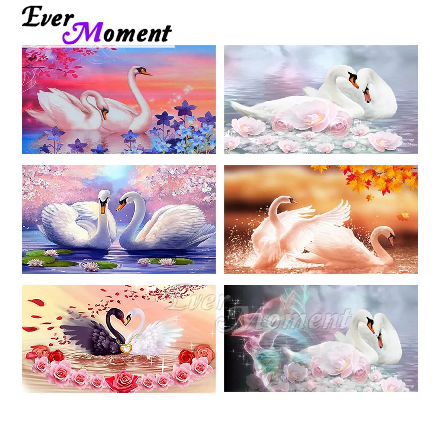 Ever Moment Diamond Painting Handmade 5D DIY Swan on Water Love Flower Round Square Drill Diamond Embroidery S2F2469