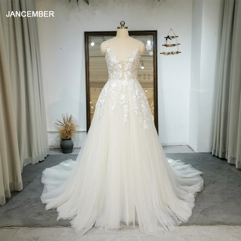 

Customized Elegant Lace Wedding Dresses For Women Tank Bride Dresses Pearls Embroidery Bridal Gown Vestidos De Novia QW01293