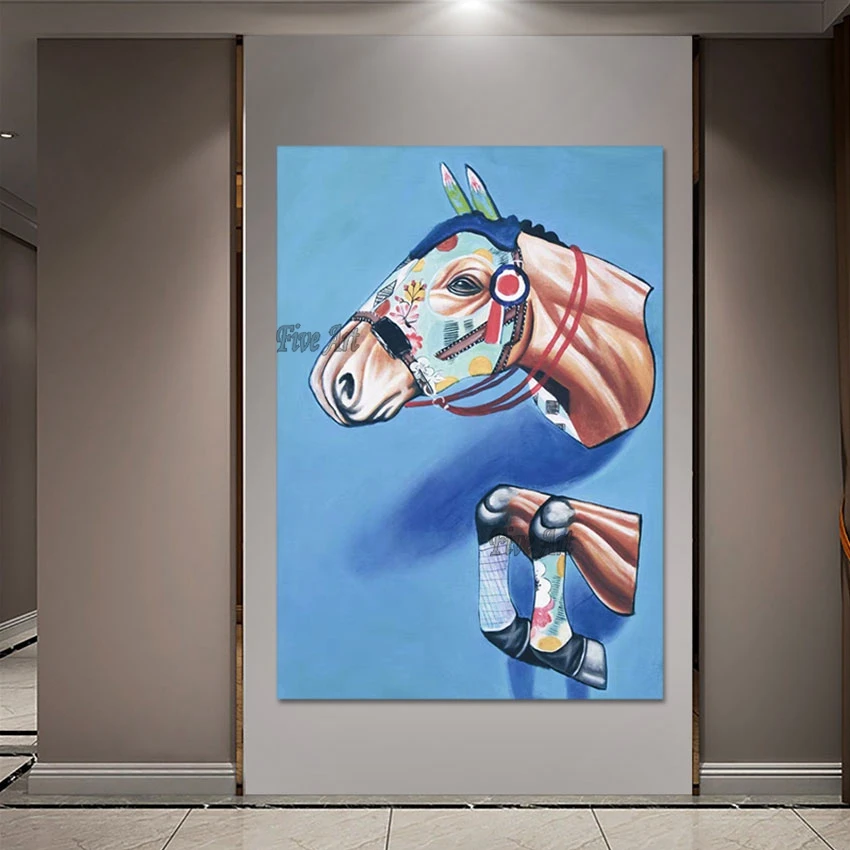 

Canvas Abstract Picture, Frameless, Acrylic Artwork Horse Animal Hand Drawing Decor, Modern High Quality Wall Art Oil Paintings
