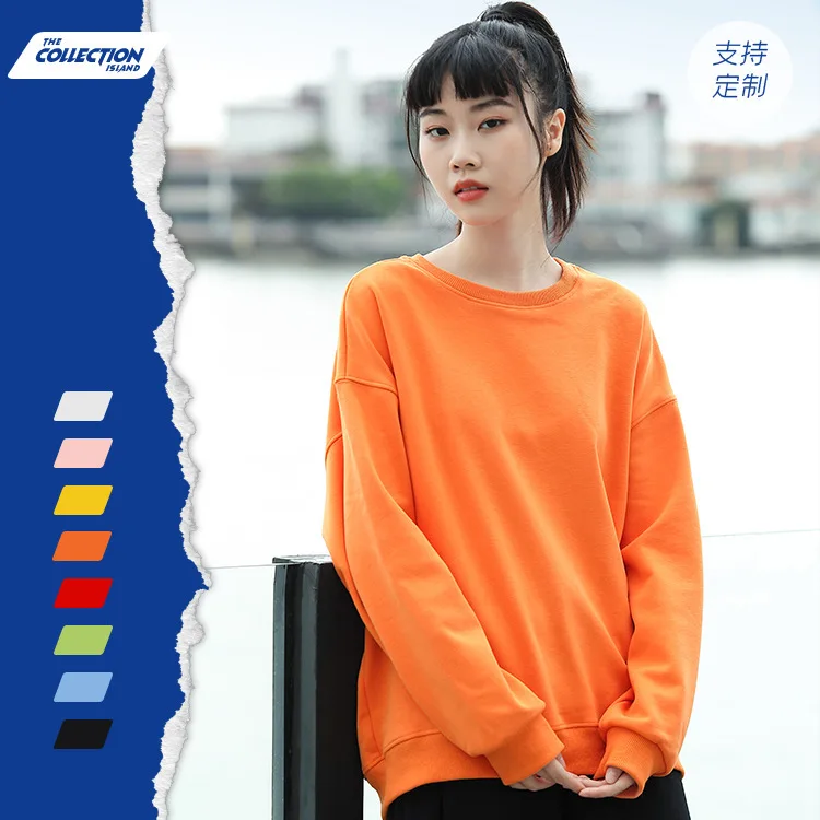 

Autumn and winter new pullover cotton solid color Korean version velvet crew neck sweater