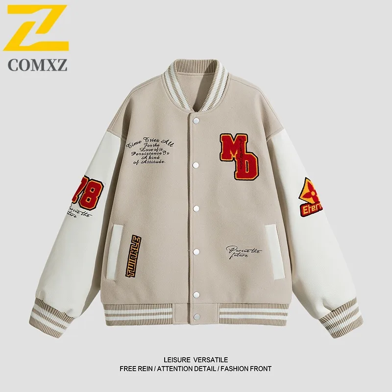 

COMXZ 2025 Winter Men's Casual Baseball Jacket Korean Style Printed embroidery Windproof Coat Outdoor Sport Trendy windbreaker