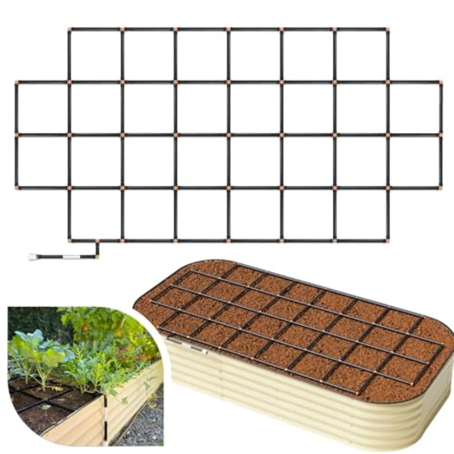 Raised Garden Bed Drip Irrigation System with Square Feet Gardening Grid Pre-Assembled Watering for Even Distribution 2-Minute