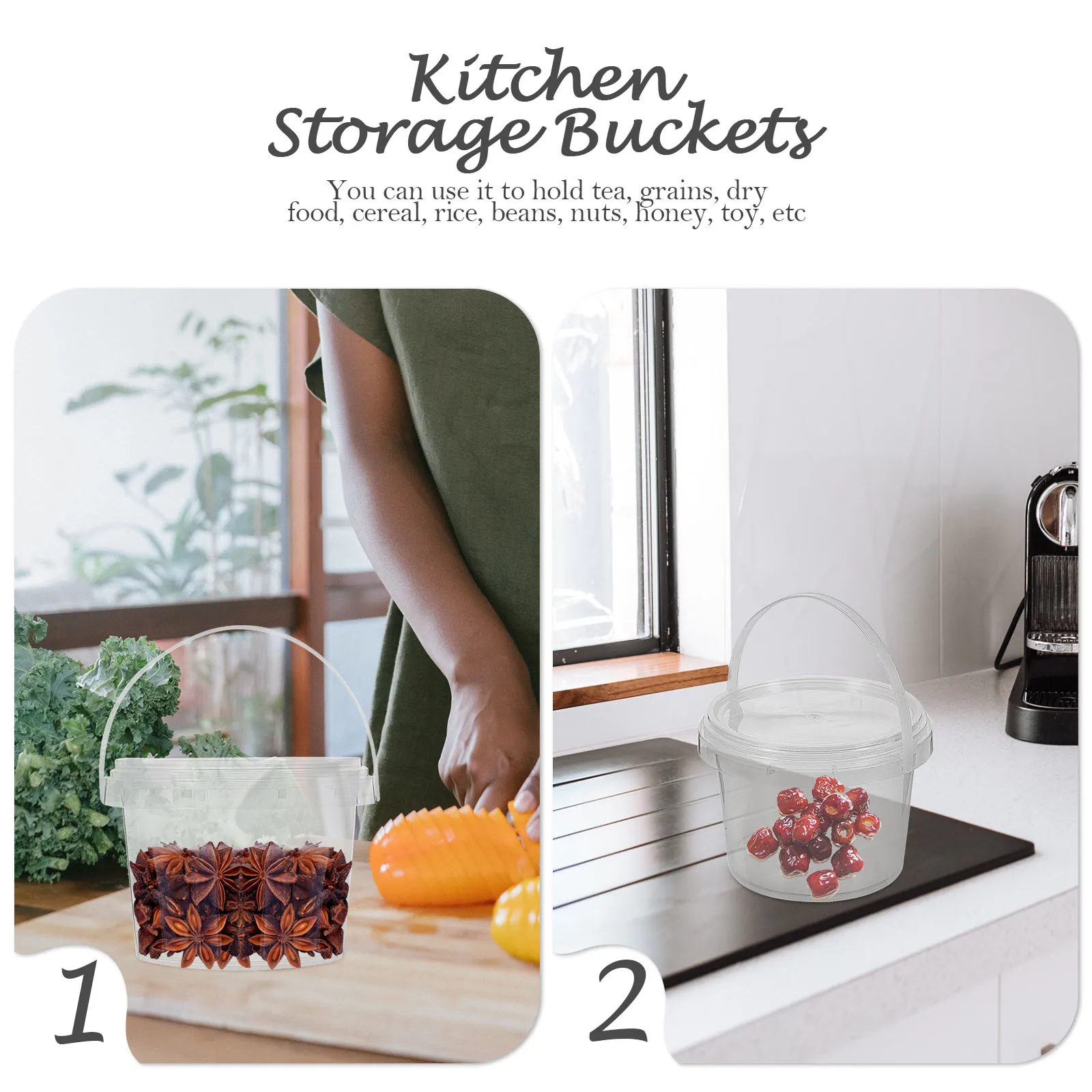 10pcs Plastic Storage Buckets Kitchen Containers Empty Bucket Clear Container Household Items Sealed Lid Portable 500ml 1000ml