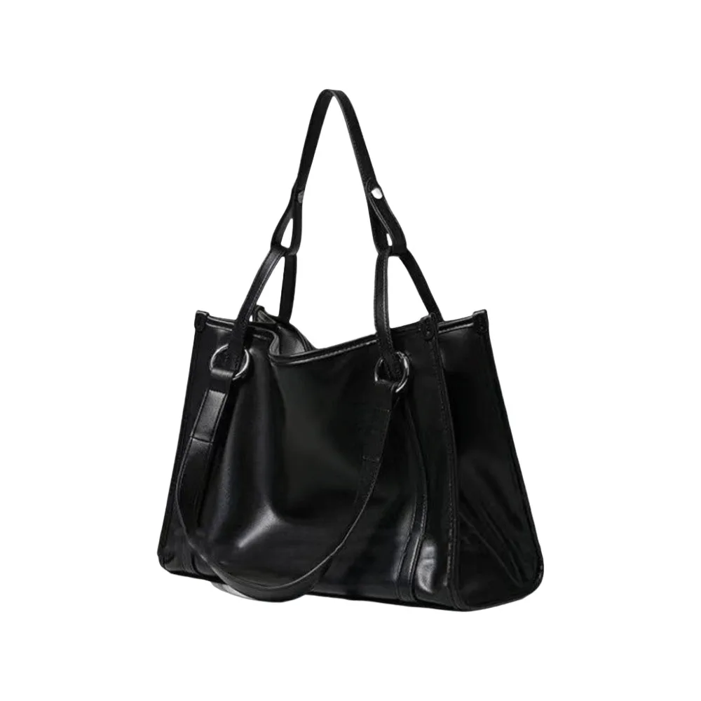 

Underarm Bag Black Tote Bag Large Capacity College Student PU Leather Shoulder Bag Business Black Large Handbag Shopping