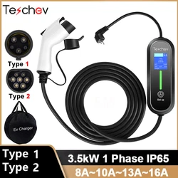 Teschev 220V Portable EV Charger Type1 16A Charging Cable Wallbox EVSE Type2 Charging Stations for Electric Vehicle