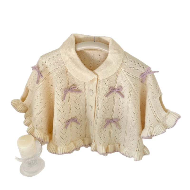 Children's Warm Cardigan Cloak Solid Color Fungus Edge Bow 2025 New Autumn and Winter Children