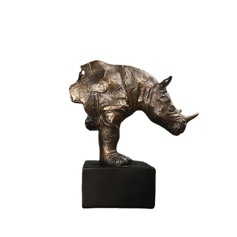 Imagem -06 - Resina Retro Rhino Escultura para Decoração de Escritório Sala de Estar Desktop Ornamento Presentes de Casamento Animal Home Decor Acessórios