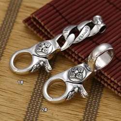 S925 Sterling Silver Jewelry Personalized Fashion Retro Thai Silver Six Character True Words Diamond pestle Men's Belt Chain Key