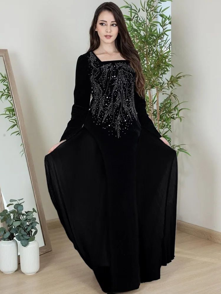 Velvet Ramadan Eid Abaya Dubai Turkey Muslim Hijab Long Islamic Clothing African Dresses For Women Robe Musulmane Djellaba Femme