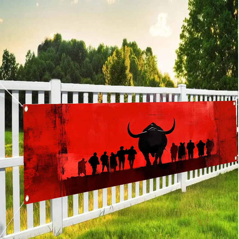 Spanish Bull Festival Decorative Banner - Large Rectangular Aesthetic Illustration Indoor Outdoor Wall Backdrop