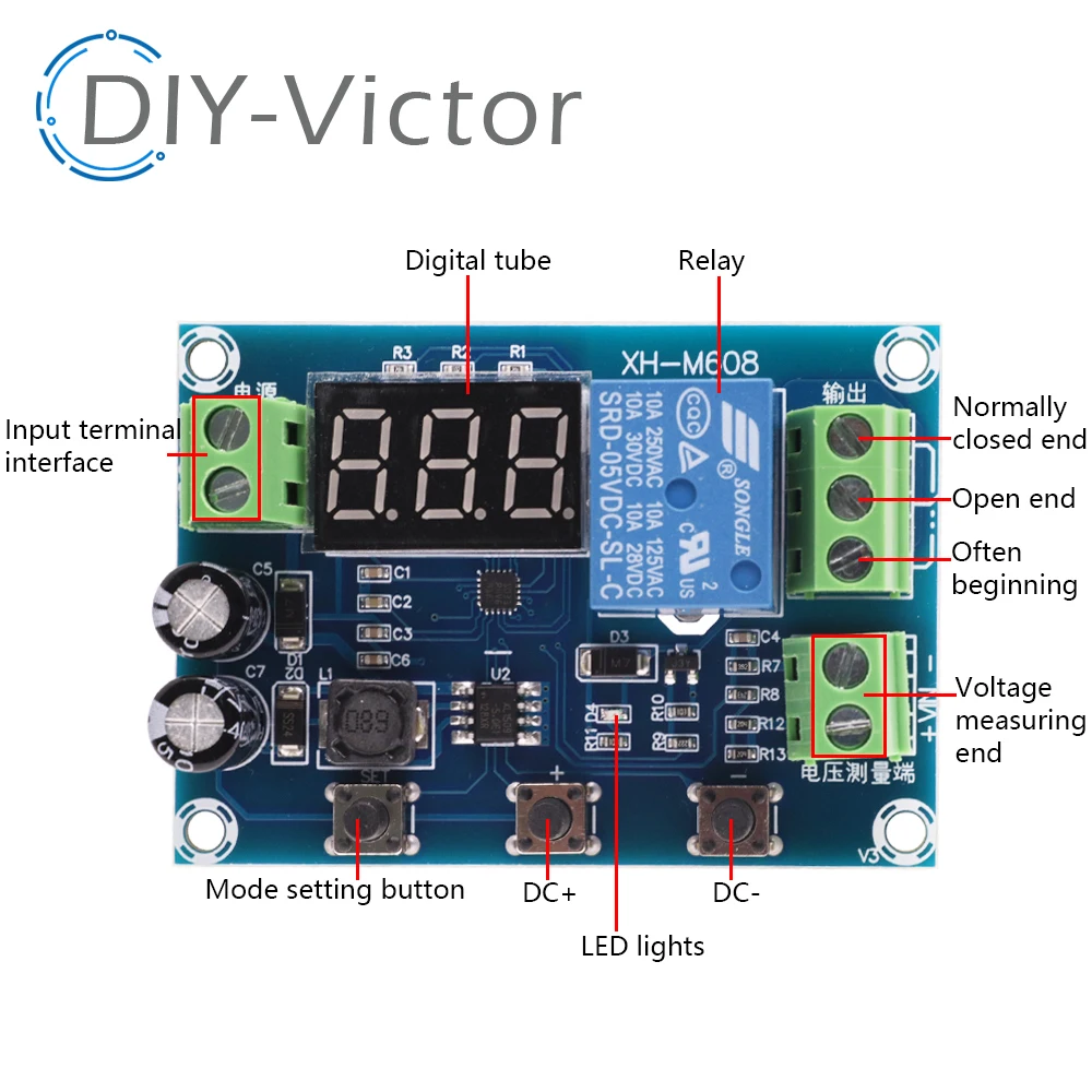 XH-M608 Battery Charge Discharge Module DC 6-40V Integrated Voltmeter Undervoltage Overvoltage Protection Timing Discharge Board