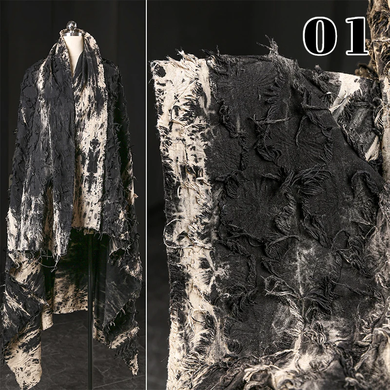 

50*140cm Heavy Industry Tie-Dye Linen Cotton Fabric Retro Texture Extured Tassel Floral Designer Fabric For DIY Dress Background