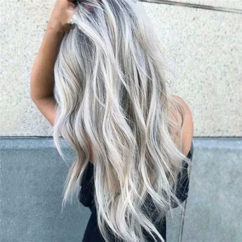 UK 28" Parrucche ricce bianche bionde lunghe da donna da donna Parrucca naturale con capelli ondulati pieni UK