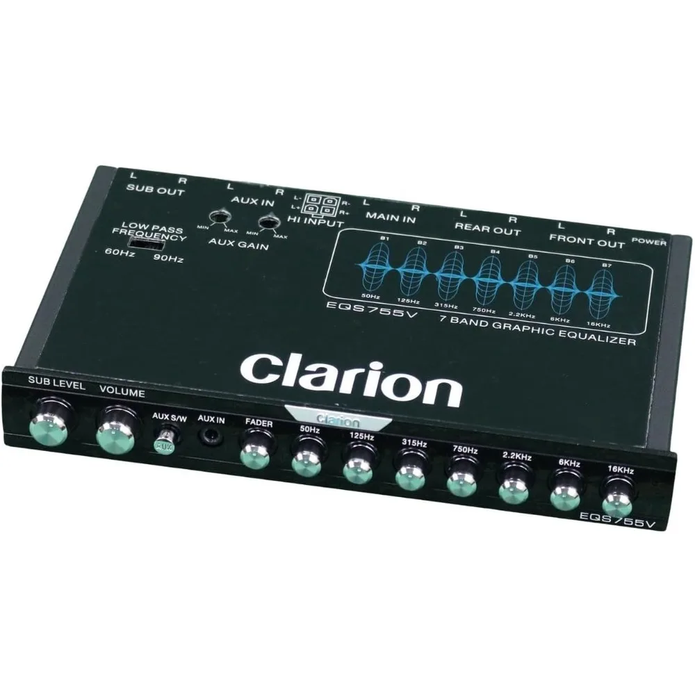 

EQS755V 7-Band Car Audio 1/2-DIN Size Car G with Rear RCA Auxiliary Input and High Level Speaker Inputs