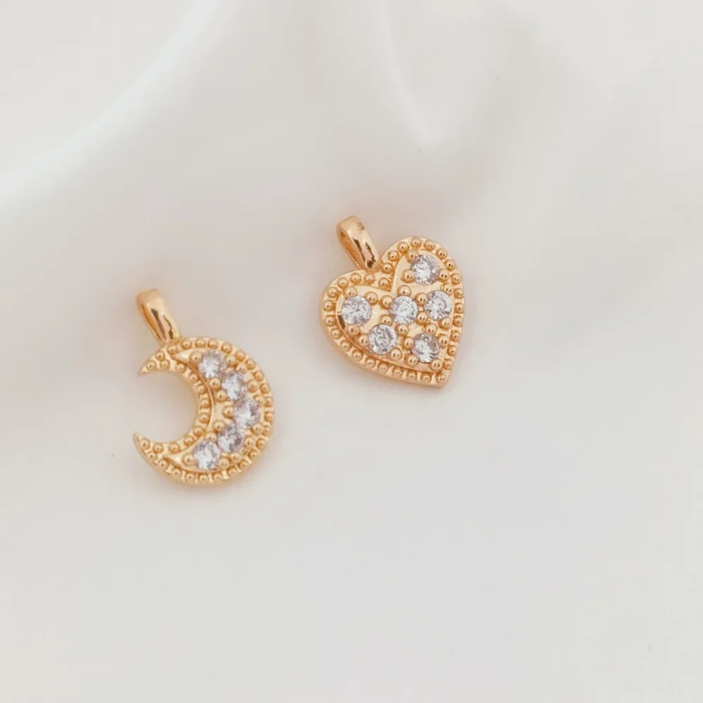 

14K Gold-plated and Zirconium-inlaid Heart Moon Pendant with Raised Edge Trim, Pendant Earrings DIY Handmade Jewelry Accessories
