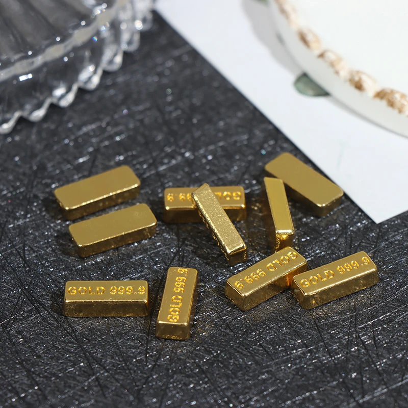 10pcs/set 1:12 Dollhouse Miniature Gold Bars Coin Model Doll House Decor Accessories Kids Pretend Play Toys