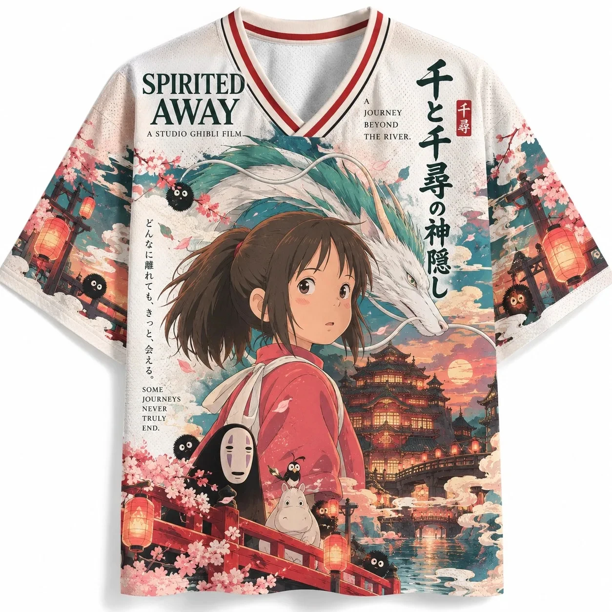 T-shirt de style urbain 2026 : haut unisexe à manches courtes et col en V imprimé en 3D *Spirited Away* – vêtement tendance à coupe ample