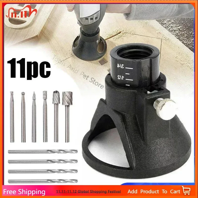 

11Pcs Dedicated Locator Horn Fixed Base Wood Milling Cutter Set With Drill Bits For Dremel Rotary Tools Power Tool Accessories