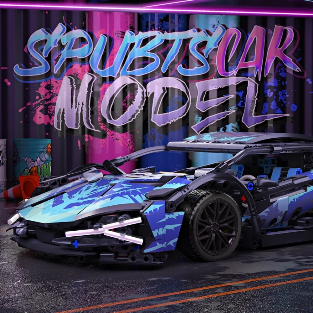 

1280 + шт. черный, фиолетовый спортивный автомобиль, строительные блоки, сборка гоночного автомобиля, кирпичи, игрушки, подарок на день рождения для мальчика