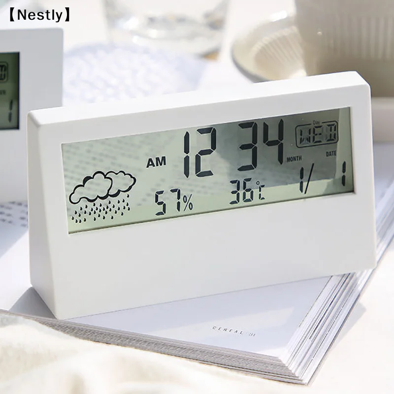 Hygrometer Clock Creative Weather Display Luminous Small Alarm Clock Ins Transparent Electronic Alarm Clock〔Nest〕