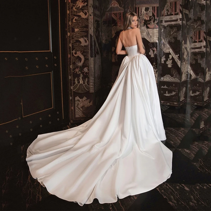 فساتين زفاف Eightree Princess على شكل حرف a بدون حمالات بدون أكمام وفتحة عالية فستان الزفاف بوهو فساتين حفلات الزفاف حسب الطلب #2