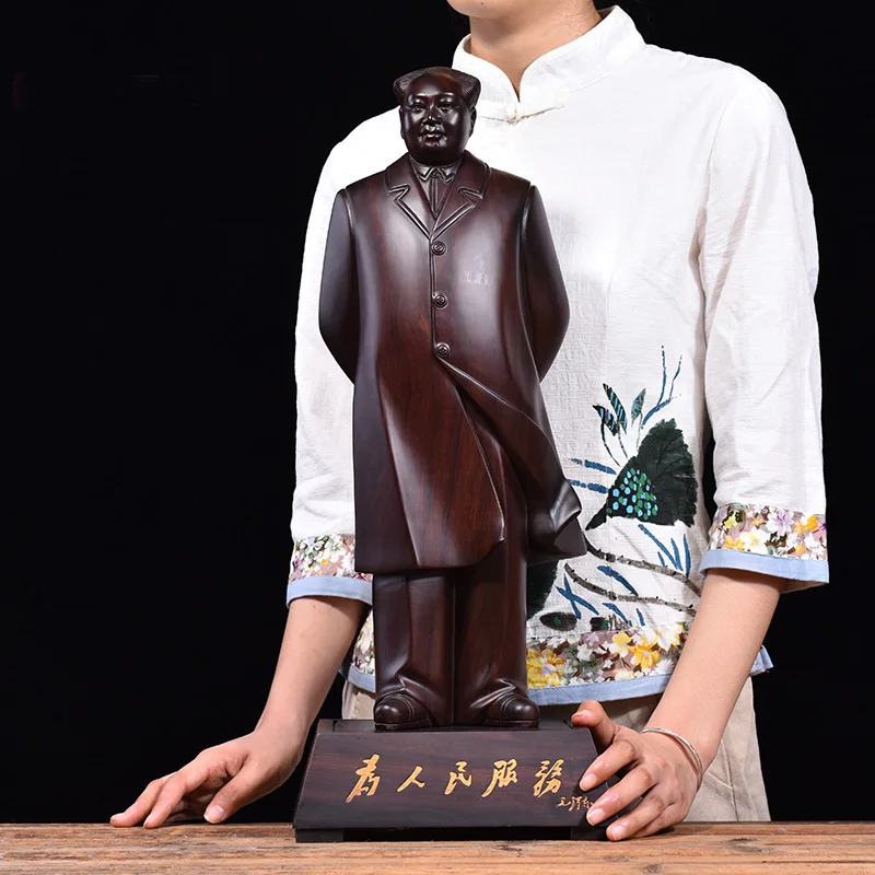 Large HOME SHOP business Ornament ART China's Great Leader Chairman Mao Zedong Ebony Handmade Wood Carving Portrait statue