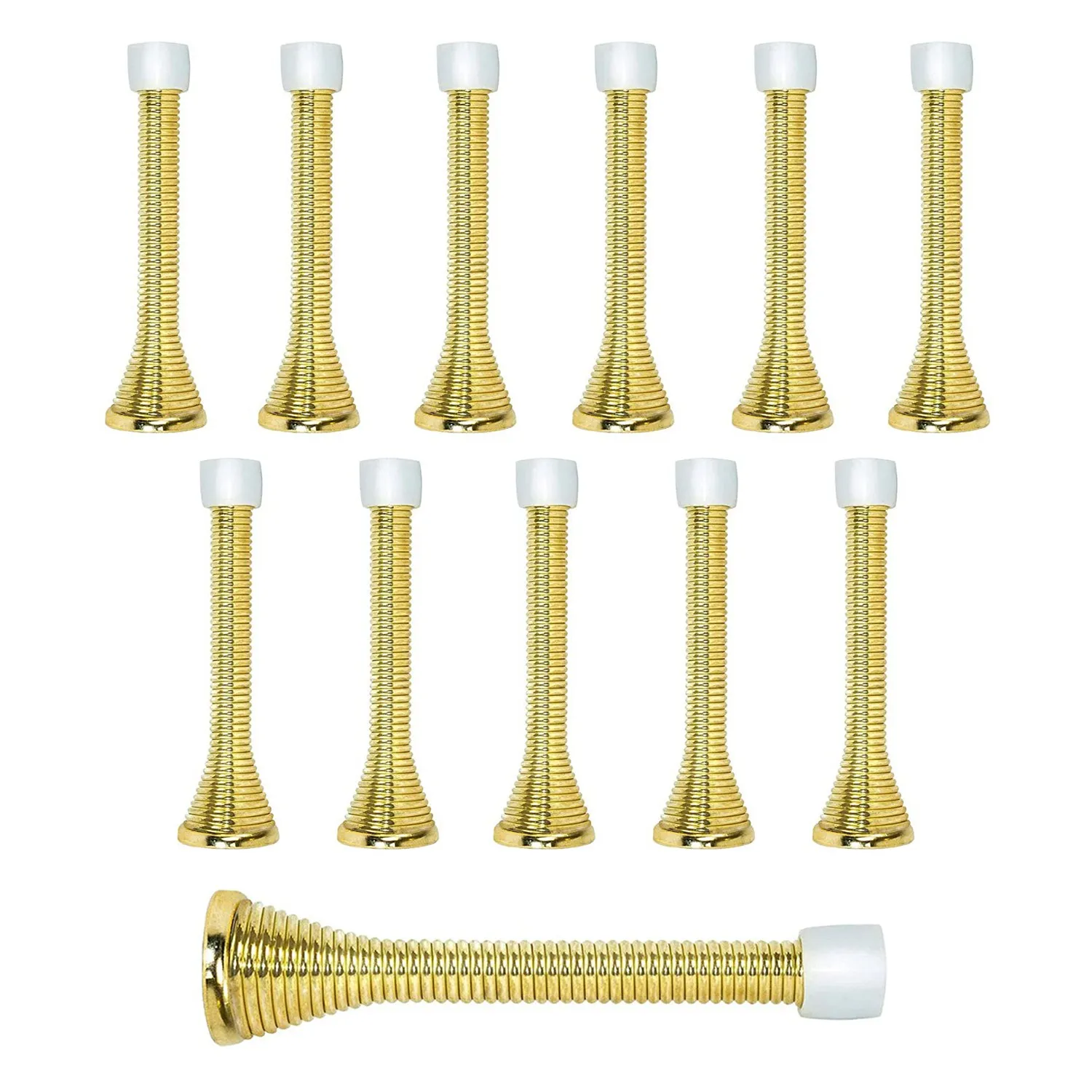 12Pcs Spring Door Stops 3 Flexible Heavy Duty Spring Door Stopper with RustProof Screw Rubber Bumper Tips (Gold)