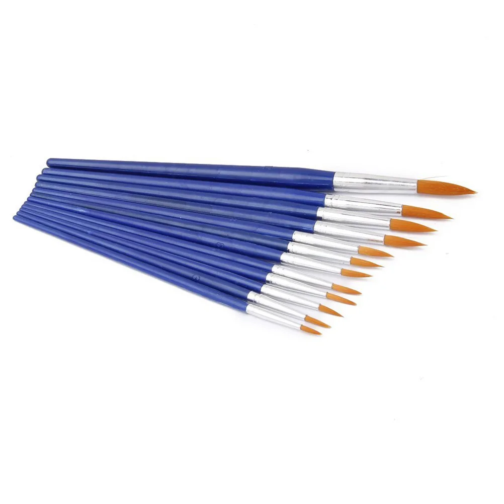 

12Pcs Oil Paint Brush Set Blue Wooden Handle Pointed Tip for Acrylic Watercolor Painting Seamless Ferrule Artist Gift