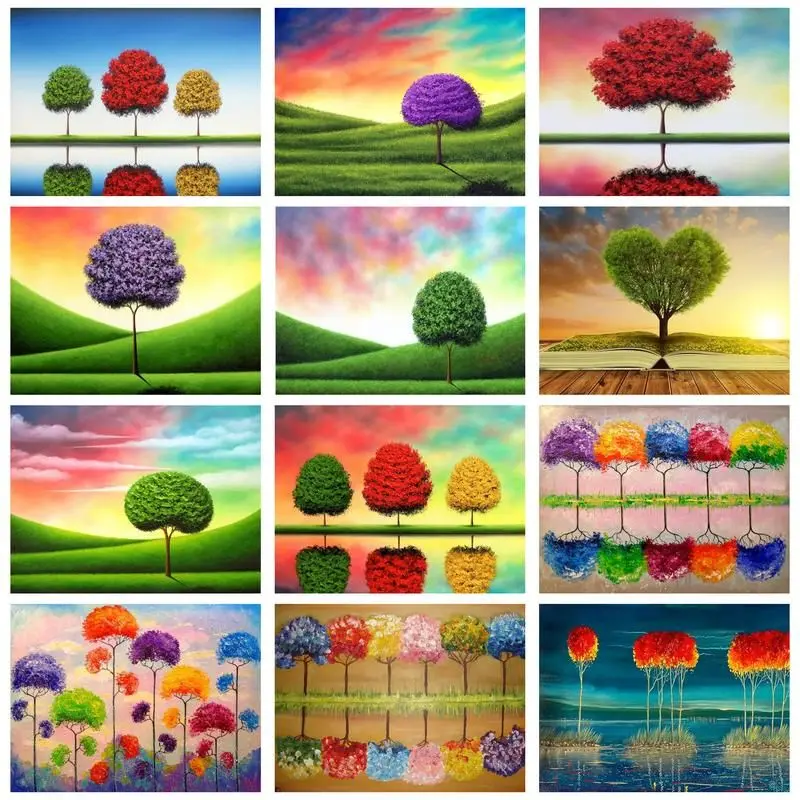 

CHENISTORY DIY Pictures By Number Landscape Kits Coloring By Numbers Tree Drawing On Canvas Hand Painted Paintings Gift Home Dec