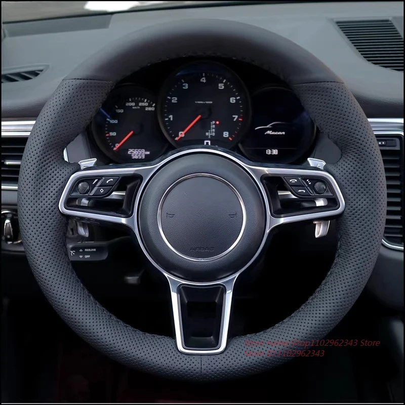 

Сшитый вручную нескользящий прочный кожаный чехол на руль из наппа для Porsche 911 Cayenne Panamera 718, автомобильные аксессуары Macan