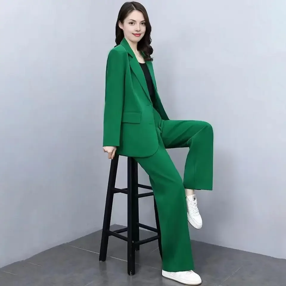 

Women's Fashion Professional Suit Korean Elegant Spring Autumn New Casual Blazers Coat + Pants Two-piece Set Femlae Clothing